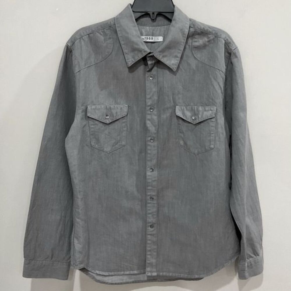 Gap Linen Blend Gray Shirt Button Front Long Sleeve Men's Sz Lg